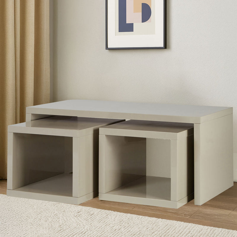 Grey Wood Coffee Table with 2 Under Tables | Madrid