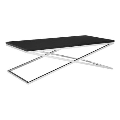 Black Leather Effect Rectangular Coffee Table with Cross Frame Design | Tribute