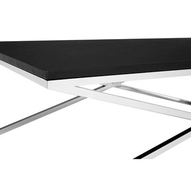 Black Leather Effect Rectangular Coffee Table with Cross Frame Design | Tribute