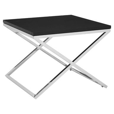 Black Leather Effect End Table with Cross Frame Design | Tribute