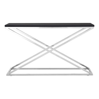 Black Leather Effect Console Table with Cross Design | Tribute