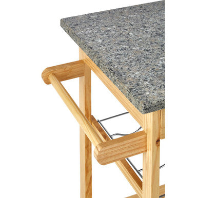 Large Pinewood Kitchen Trolley with Granite Surface Glenn | Harlow