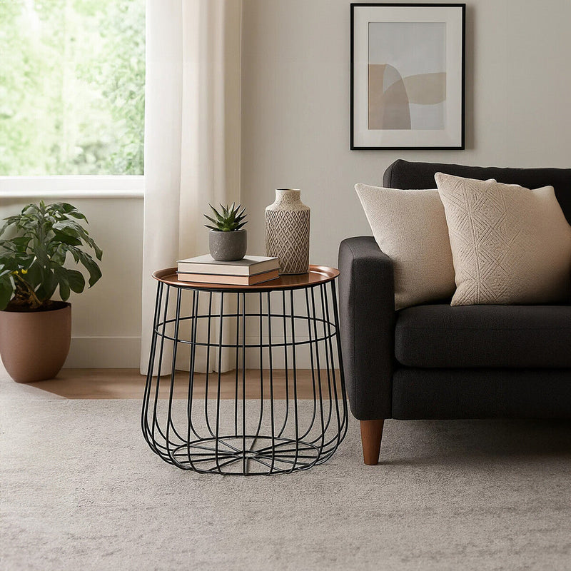 Gold Finish Copper Tray Top and Black Finish Base Side Table | Templar