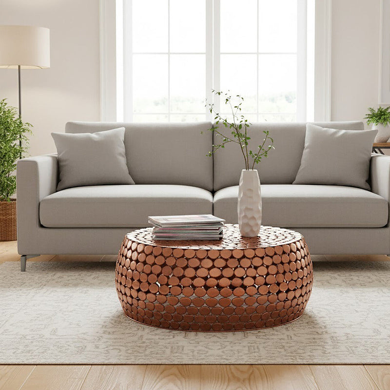 Gold Round Iron Pebble Design Coffee Table | Templar