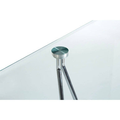 Tempered Glass Top Half Moon Console Table with Cross Chrome Metal Legs and Black Wooden Base | Halo