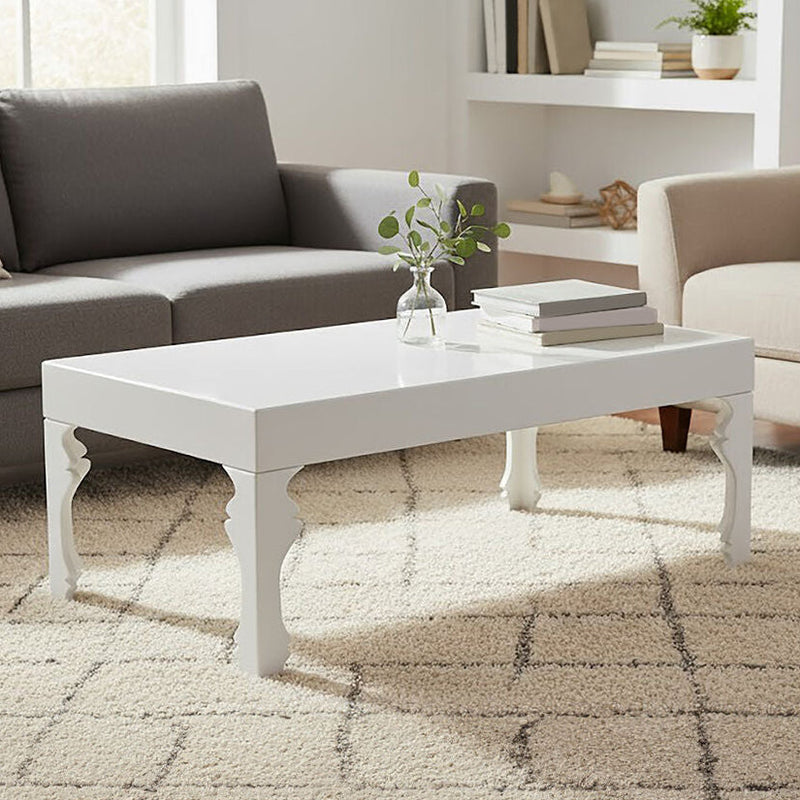 White High Gloss Wooden Coffee Table with Stately Shaped Legs | Luis