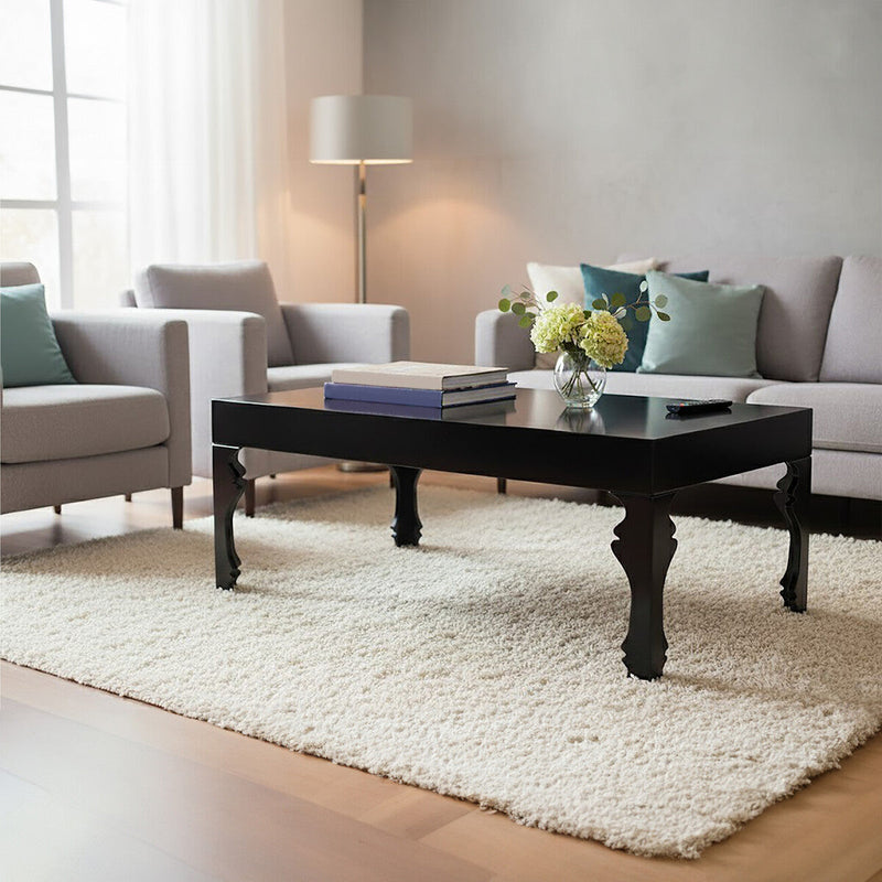 Black High Gloss Wooden Coffee Table with Stately Shaped Legs | Luis