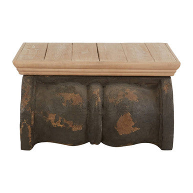 Natural Wood Top Coffee Table with Distressed Charcoal Grey Ornate Base | Pompeii