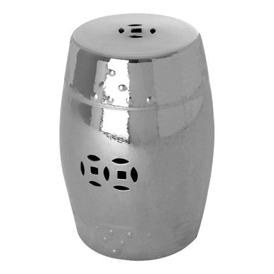 Complements Silver Dolomite Ceramic Side Table Multi Use Stool with Embossed Detailing | Torcello