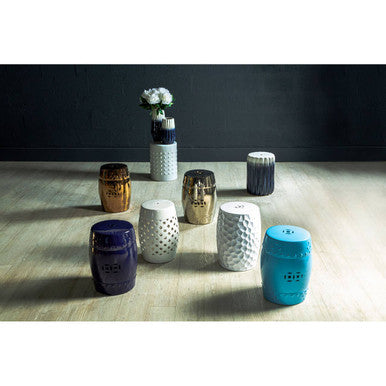 Complements Silver Dolomite Ceramic Side Table Multi Use Stool with Embossed Detailing | Torcello