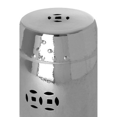Complements Silver Dolomite Ceramic Side Table Multi Use Stool with Embossed Detailing | Torcello