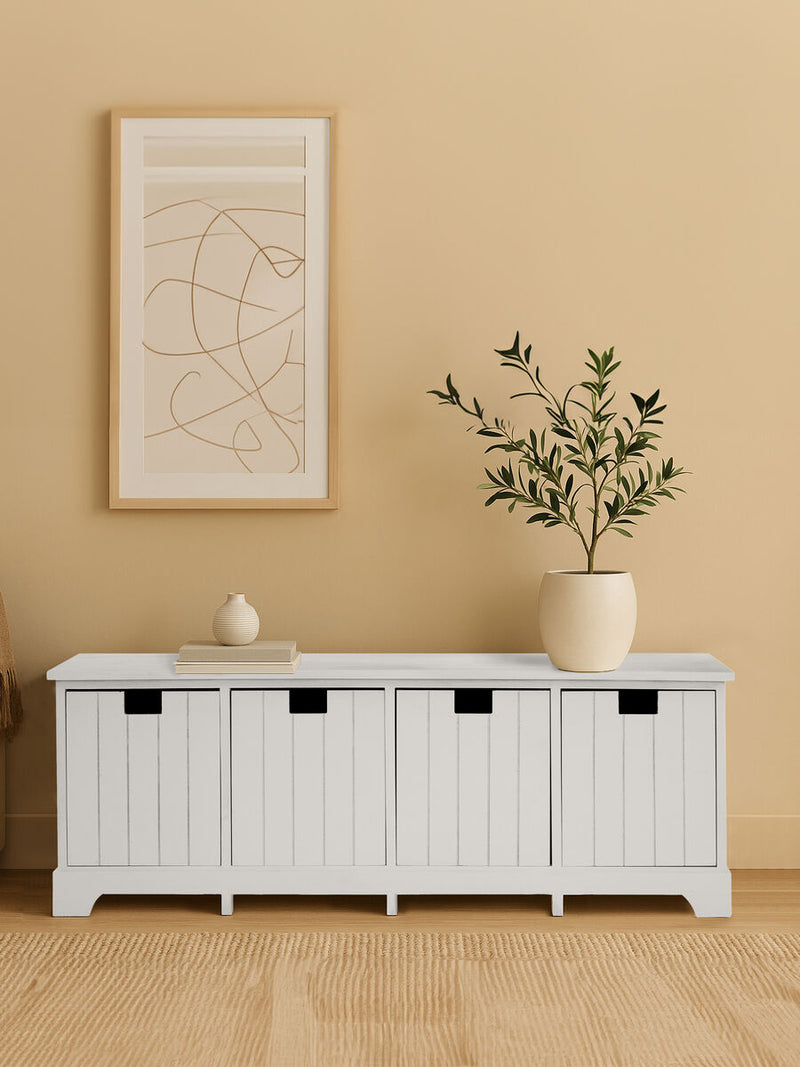 White Storage Bench with 4 Drawers | New England