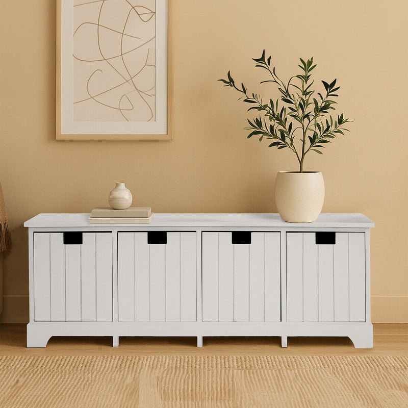 White Storage Bench with 4 Drawers | New England