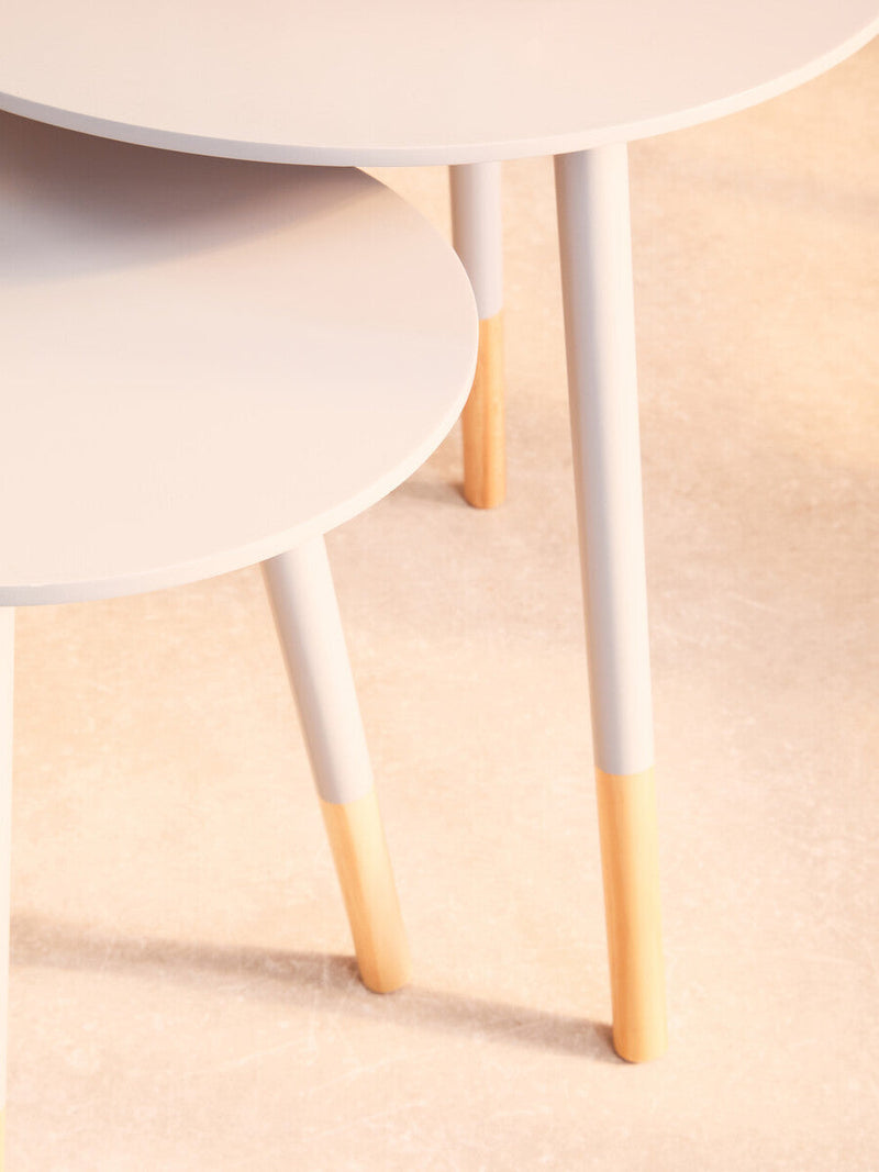 Set of 2 Grey Bamboo Round Nesting Side Tables with Natural Wood Legs | Viborg