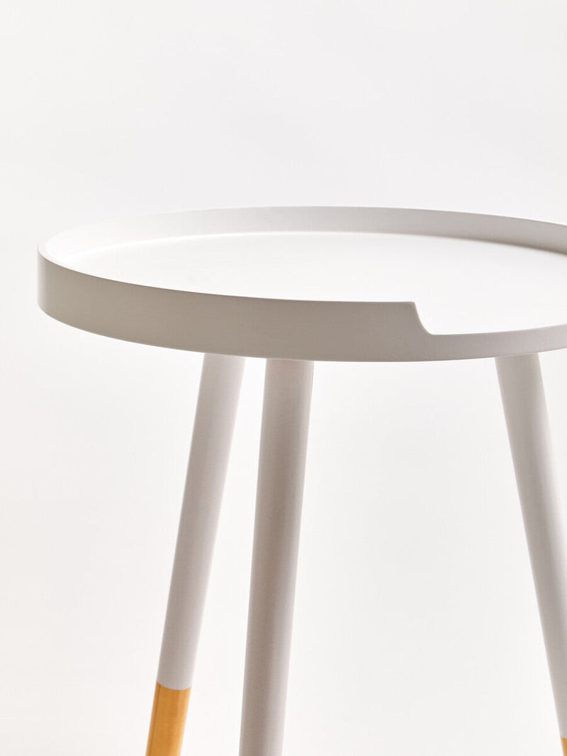 White Round Side Table with Natural Wood Effect Feet | Viborg