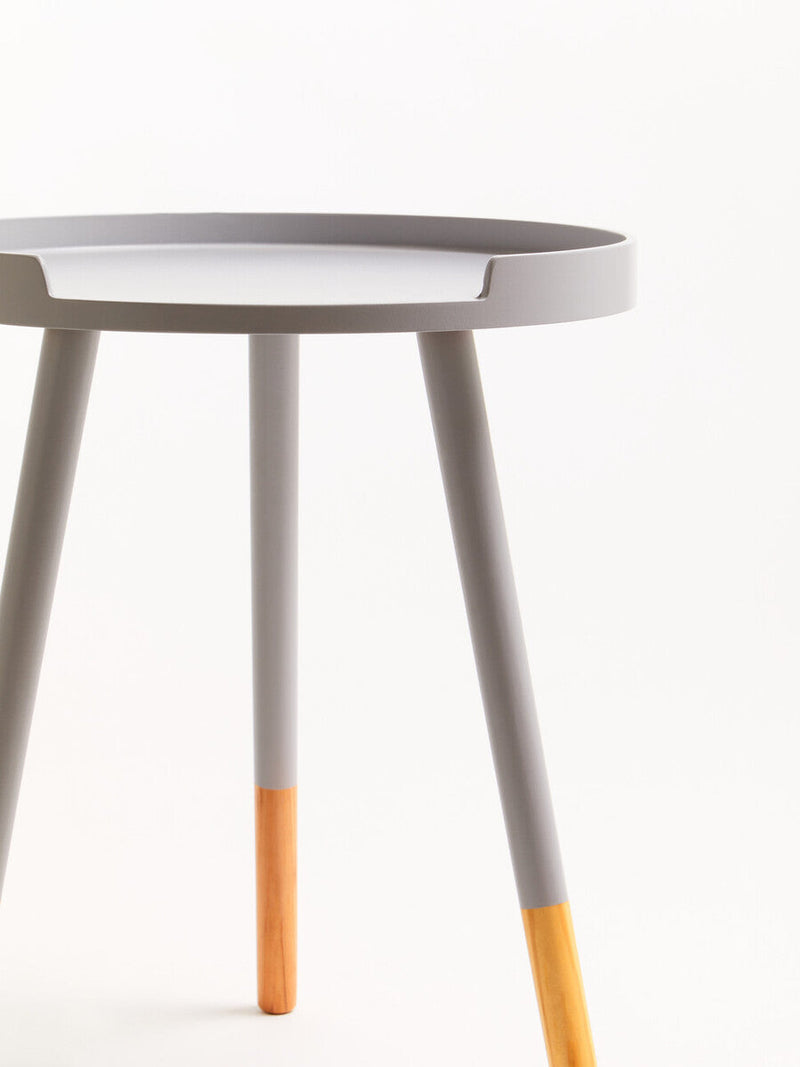 Grey Round Side Table with Natural Wood Effect Feet | Viborg