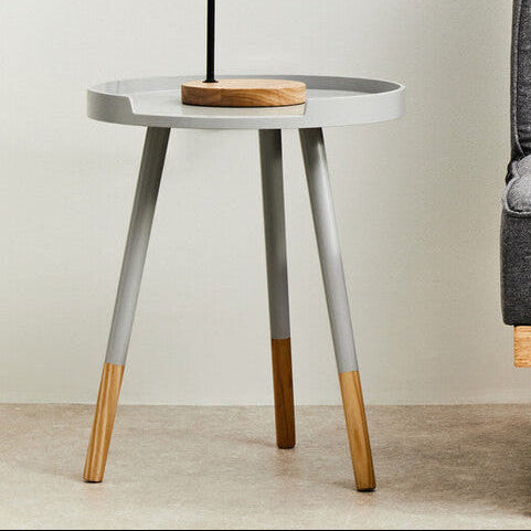 Grey Round Side Table with Natural Wood Effect Feet | Viborg