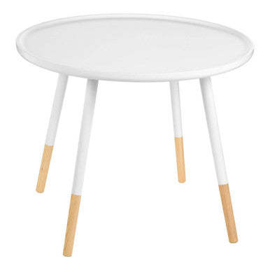 White Small Round Side Table with Natural Wood Effect Feet | Viborg