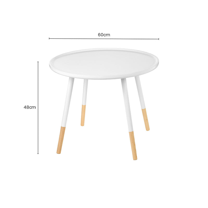 White Small Round Side Table with Natural Wood Effect Feet | Viborg
