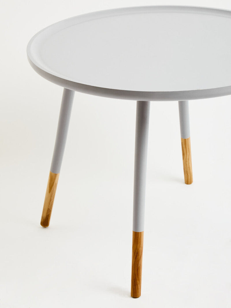 Grey Large Round Side Table with Natural Wood Effect Feet | Viborg