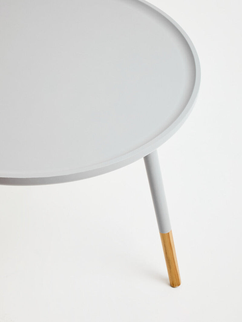 Grey Large Round Side Table with Natural Wood Effect Feet | Viborg