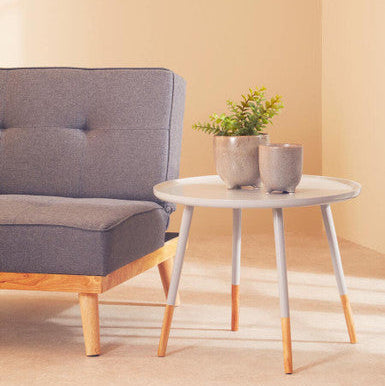 Grey Large Round Side Table with Natural Wood Effect Feet | Viborg