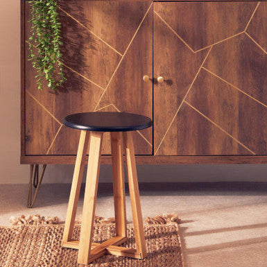 Black and Natural Bamboo Round Stool | Viborg