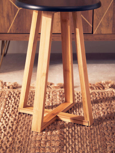 Black and Natural Bamboo Round Stool | Viborg