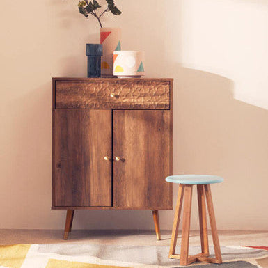 Blue and Natural Bamboo Round Stool | Viborg