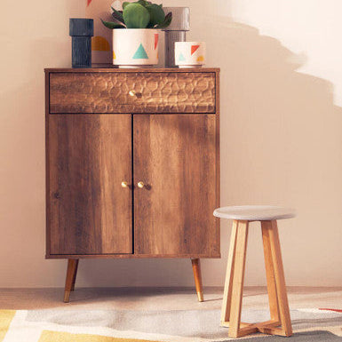 Grey and Natural Bamboo Round Stool | Viborg