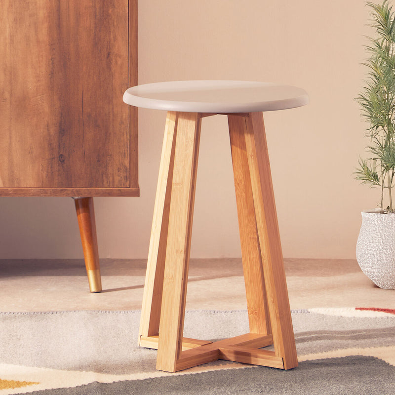 Grey and Natural Bamboo Round Stool | Viborg