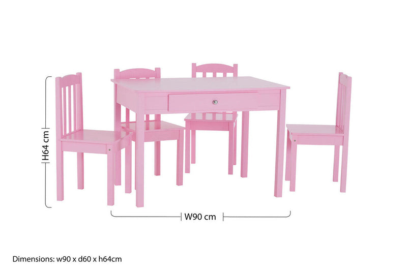 Kids Pink Wooden Table and 4 Chairs Set, Kids Storage and Dining