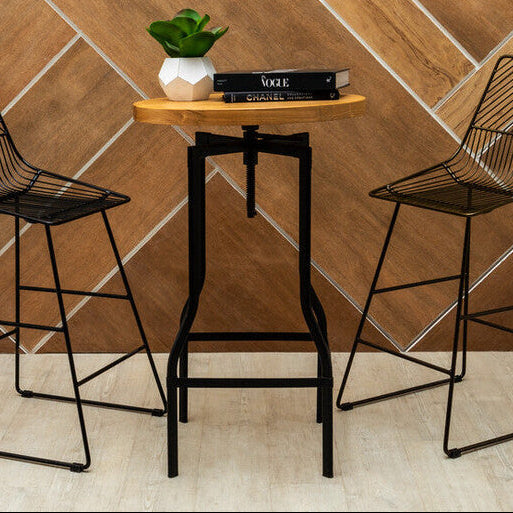 Natural Height Adjustable Bar Table with Metal Frame | New Foundry