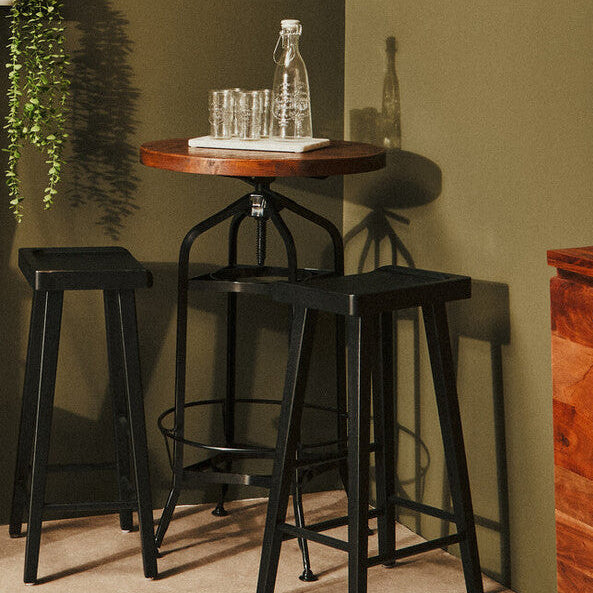 Natural Walnut Top and Black Metal Base Bar Table | New Foundry
