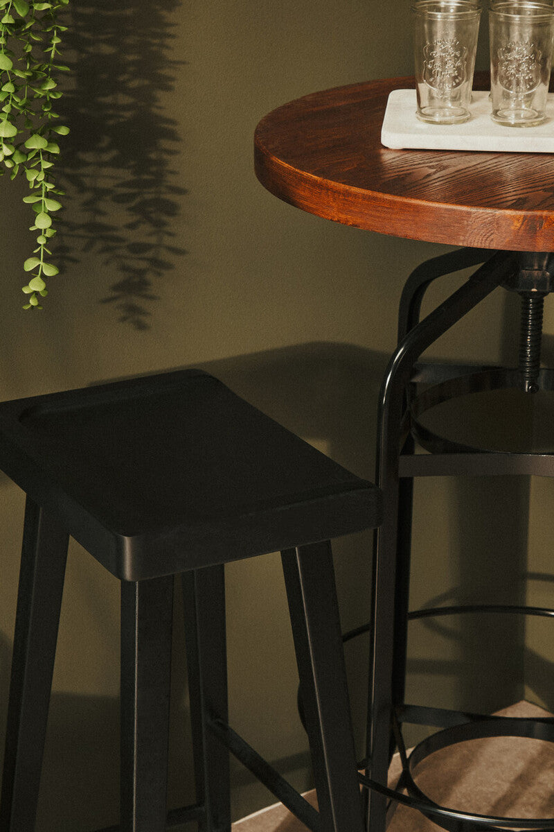 Natural Walnut Top and Black Metal Base Bar Table | New Foundry