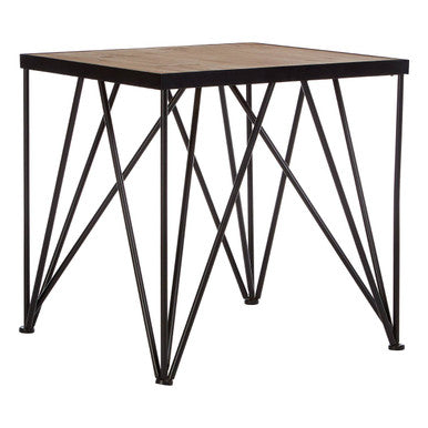 Natural Wood Top and Iron Base Square Side Table | New Foundry