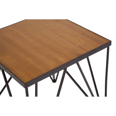 Natural Wood Top and Iron Base Square Side Table | New Foundry