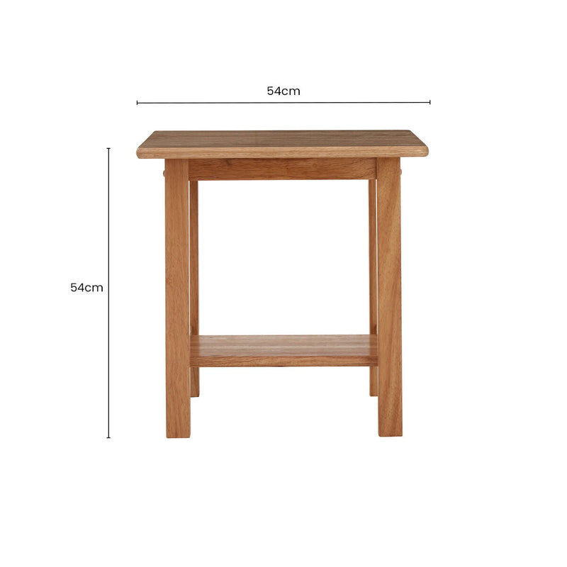 Natural Rubberwood Square Side Table with Lower Storage Shelf and Lattice Panel Sides | Selby