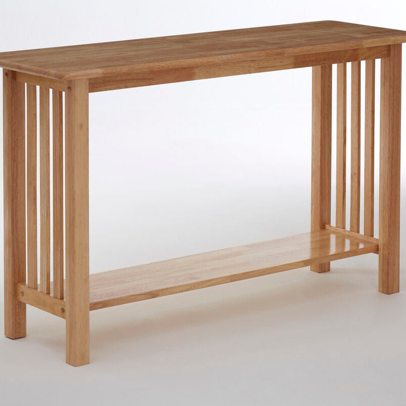 Natural Rubberwood Rectangular Console Table with Lower Storage Shelf and Lattice Panel Sides | Selby