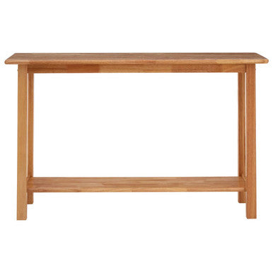 Natural Rubberwood Rectangular Console Table with Lower Storage Shelf and Lattice Panel Sides | Selby
