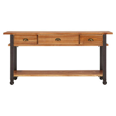 Natural Wooden 3-Drawer Console Table with Black Metal Legs | New Foundry