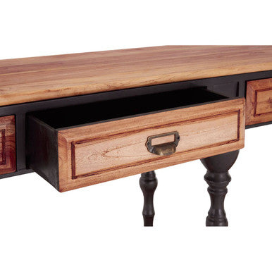 Natural Wooden 4-Drawer Console Table with Black Metal Legs | New Foundry