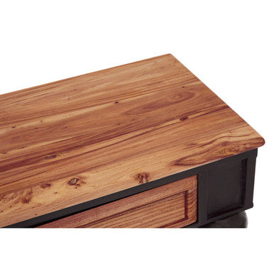 Natural Wooden 4-Drawer Console Table with Black Metal Legs | New Foundry