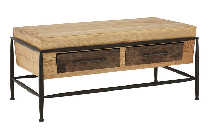 Natural and Brown Wooden Coffee Table with Metal Legs | New Foundry