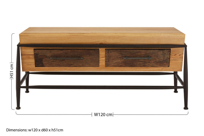 Natural and Brown Wooden Coffee Table with Metal Legs | New Foundry