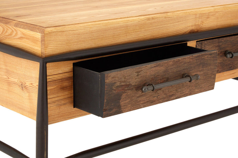 Natural and Brown Wooden Coffee Table with Metal Legs | New Foundry