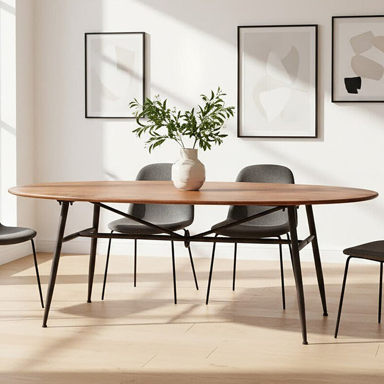 Black and Natural Wooden Oval Dining Table with Metal Legs | New Foundry
