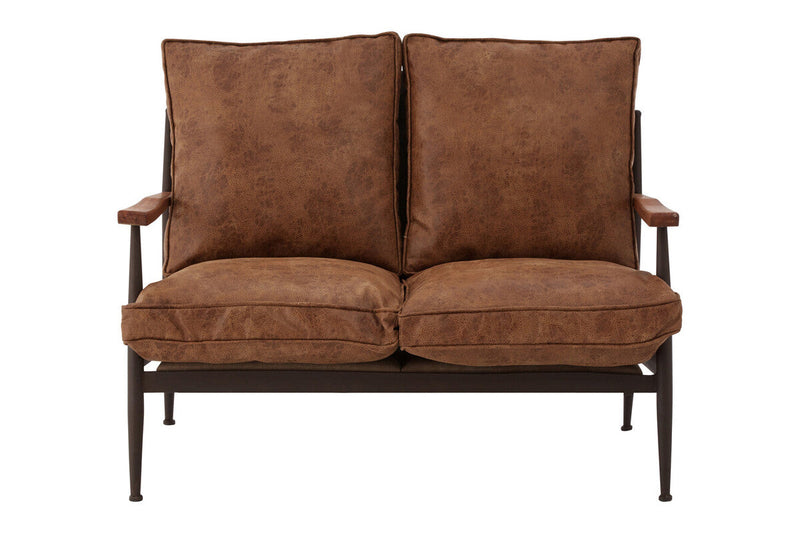 Brown Leather Effect 2 Seater Sofa with Wood Frame | New Foundry