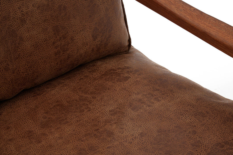 Brown Leather Effect 2 Seater Sofa with Wood Frame | New Foundry