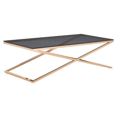 Black Glass Top and Gold Criss Cross Base Coffee Table | Montril